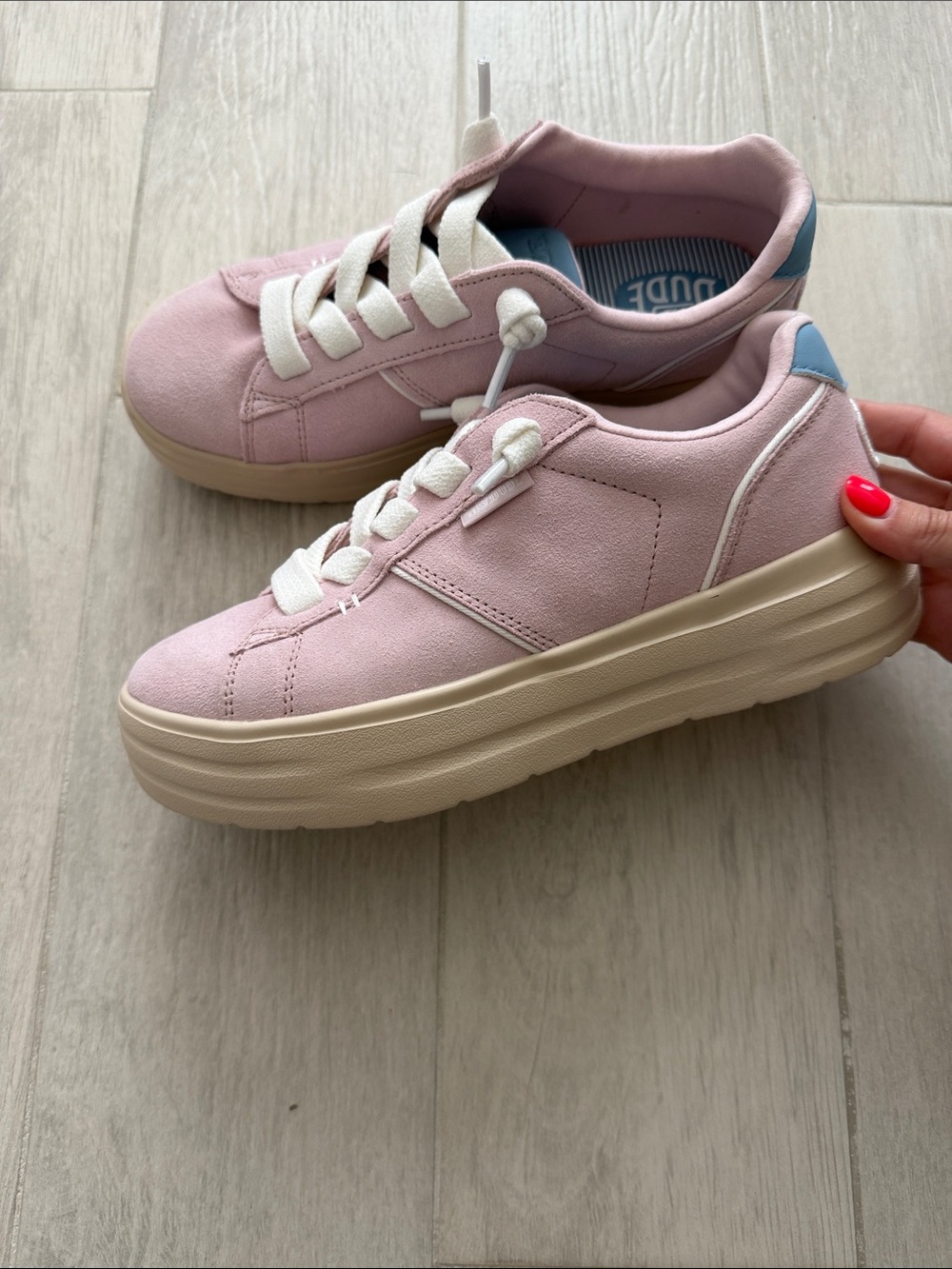 Platform Casual Sneakers in Light Pink with Cream Sole
